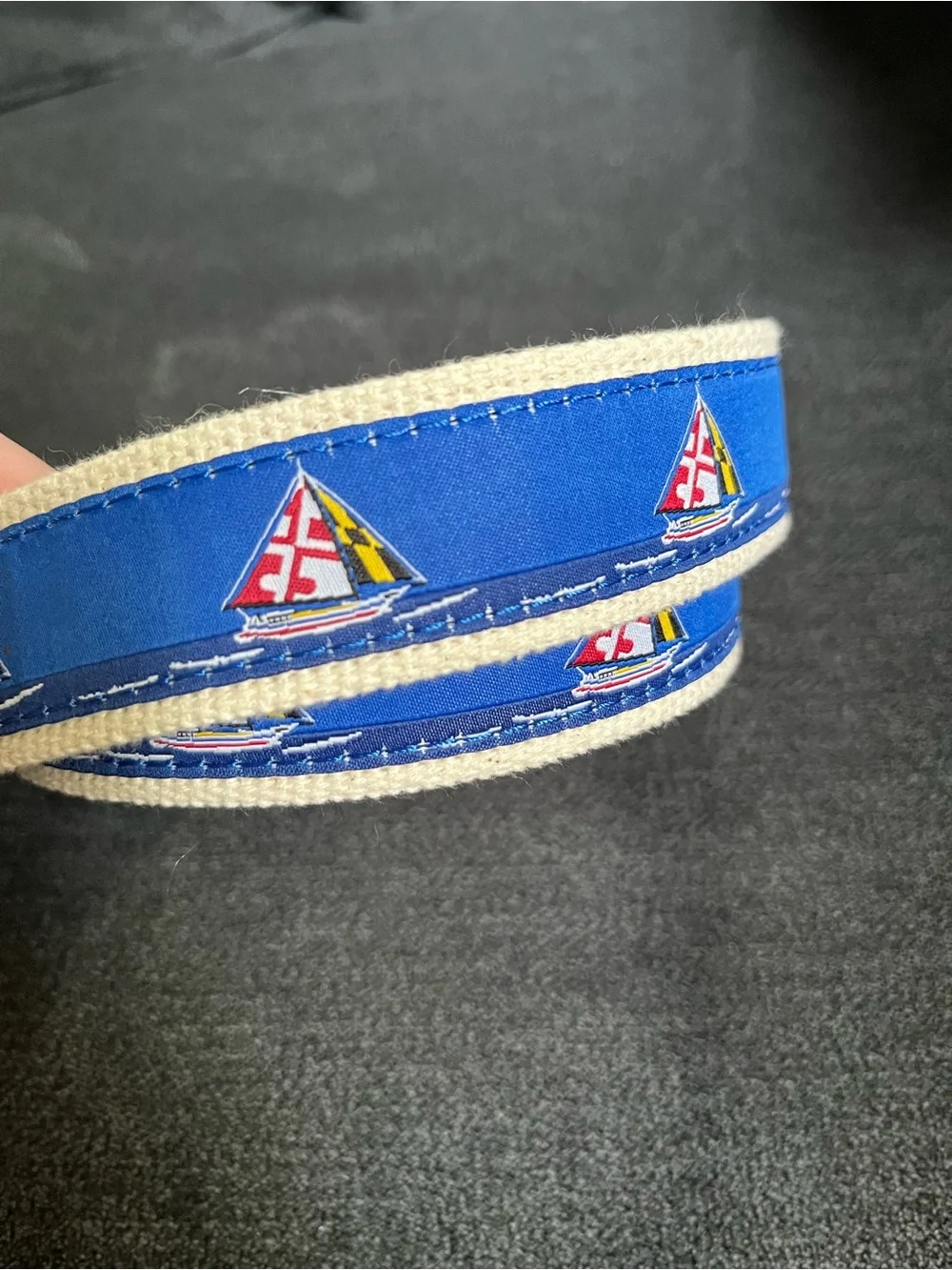 Maryland Flag Sailboat Canvas Belt Brown Leather Trim Charm City Clothing 34